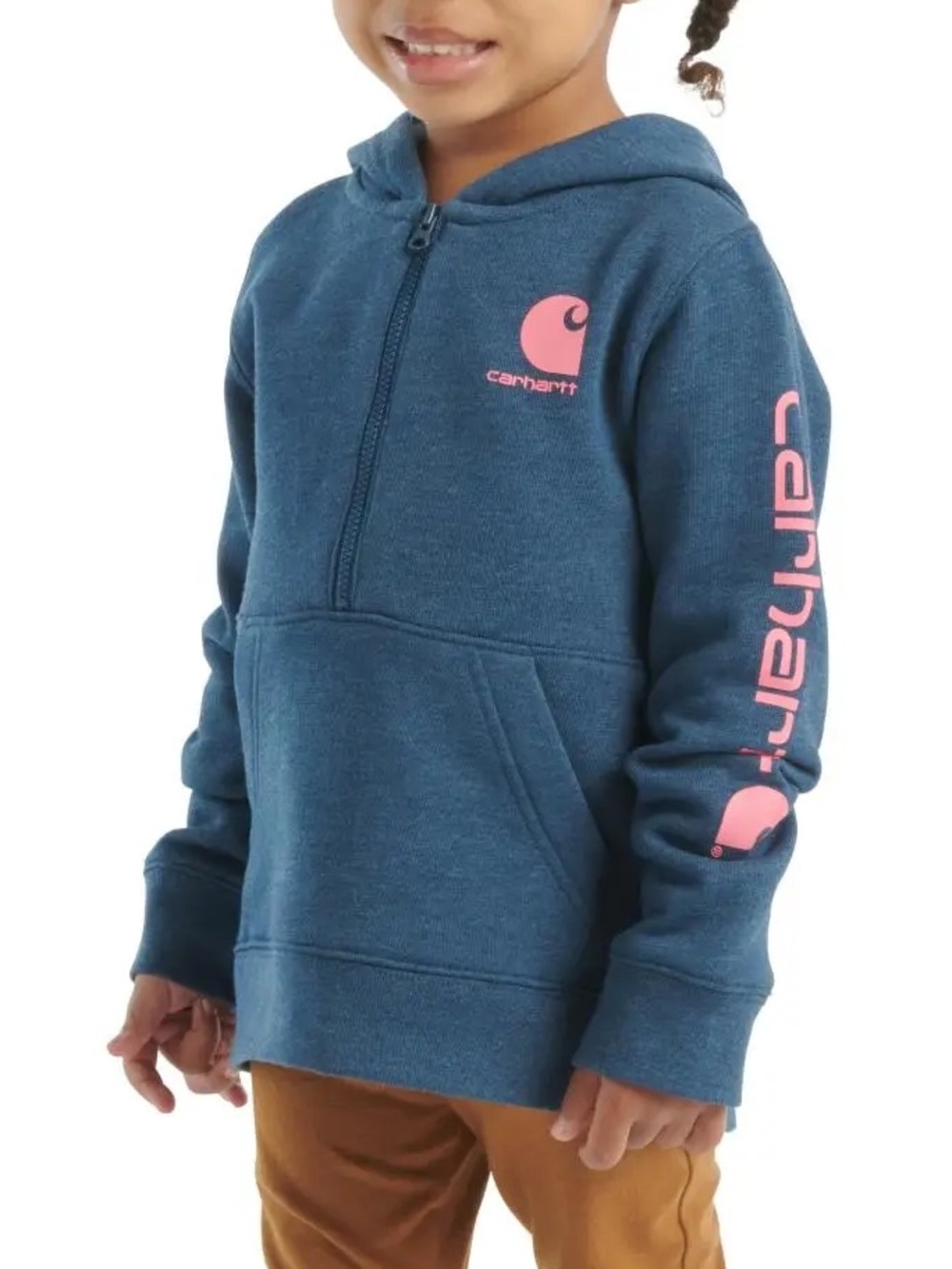 Carhartt Girls 3T Half Zip Hoodie Sweatshirt Blue Pink Logo Pullover